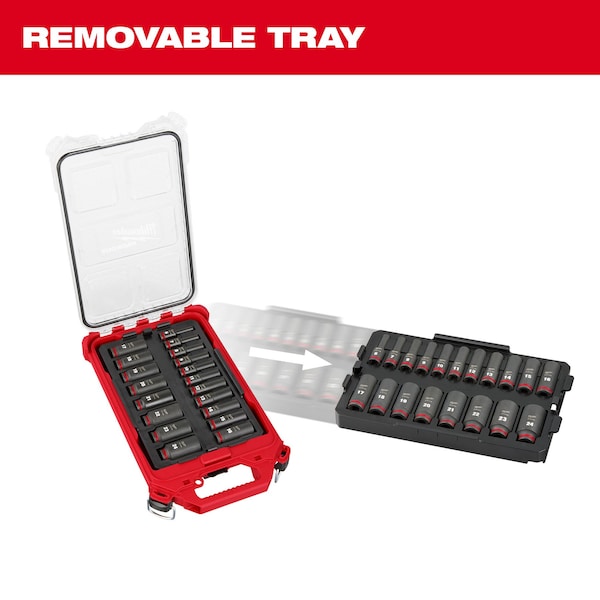 19 pc. SHOCKWAVE Impact Duty 3/8 in. Drive Metric Deep Well Socket Set with PACKOUT Low-Profile Compact Organizer