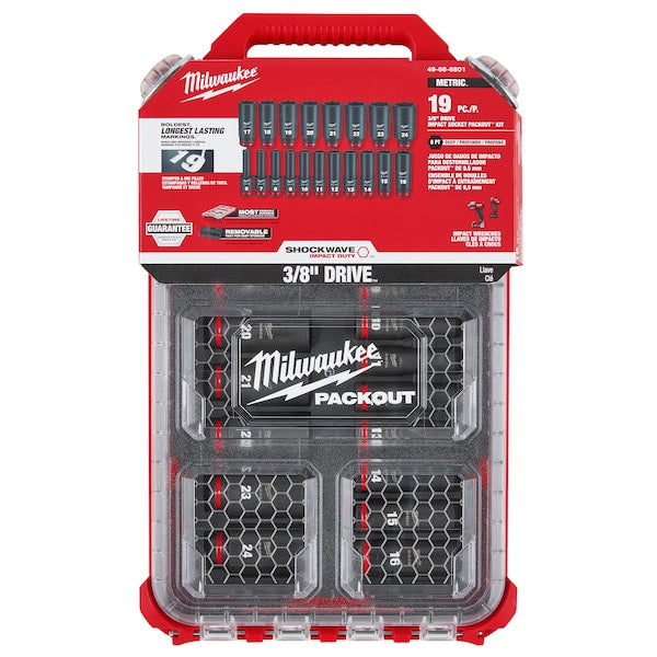 19 pc. SHOCKWAVE Impact Duty 3/8 in. Drive Metric Deep Well Socket Set with PACKOUT Low-Profile Compact Organizer