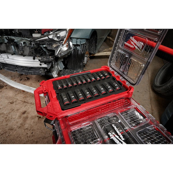 19 pc. SHOCKWAVE Impact Duty 3/8 in. Drive Metric Deep Well Socket Set with PACKOUT Low-Profile Compact Organizer