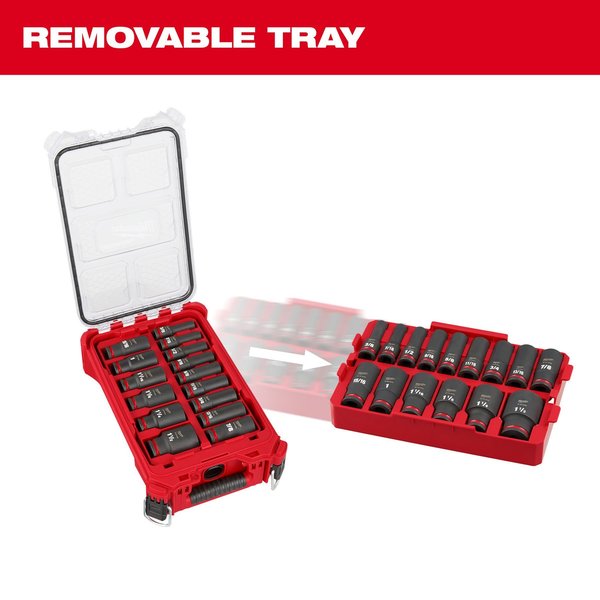 15 pc. SHOCKWAVE Impact Duty 1/2 in. Drive SAE Deep Well Socket Set with PACKOUT Comapct Organizer
