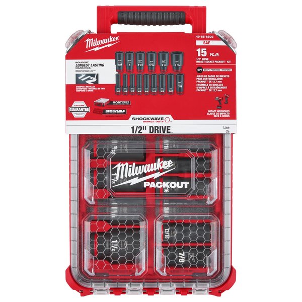 15 pc. SHOCKWAVE Impact Duty 1/2 in. Drive SAE Deep Well Socket Set with PACKOUT Comapct Organizer