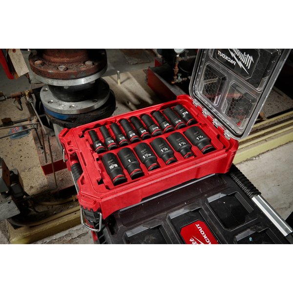 15 pc. SHOCKWAVE Impact Duty 1/2 in. Drive SAE Deep Well Socket Set with PACKOUT Comapct Organizer