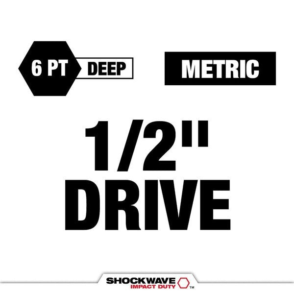 16 pc. SHOCKWAVE Impact Duty 1/2 in. Drive Metric Deep Well Socket Set with PACKOUT Compact Organizer