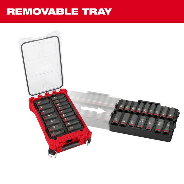 16 pc. SHOCKWAVE Impact Duty 1/2 in. Drive Metric Deep Well Socket Set with PACKOUT Compact Organizer