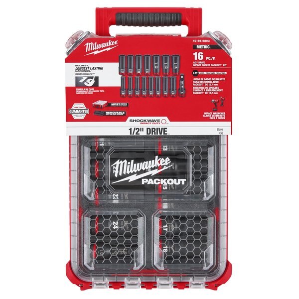 16 pc. SHOCKWAVE Impact Duty 1/2 in. Drive Metric Deep Well Socket Set with PACKOUT Compact Organizer