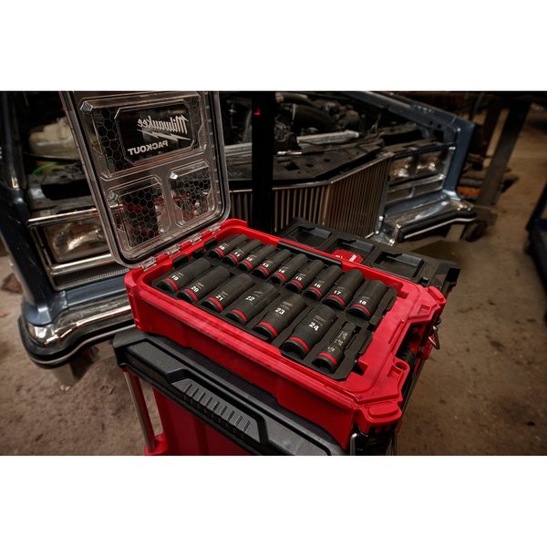 16 pc. SHOCKWAVE Impact Duty 1/2 in. Drive Metric Deep Well Socket Set with PACKOUT Compact Organizer