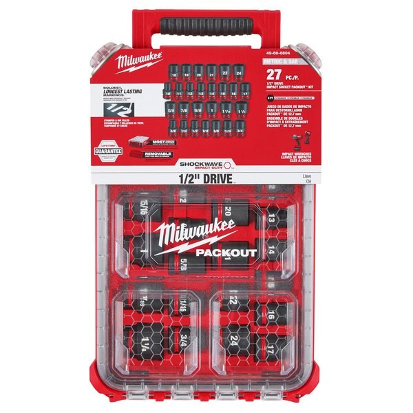 27 pc. SHOCKWAVE Impact Duty 1/2 in. Drive SAE and Metric Standard Socket Set with PACKOUT Compact Organizer