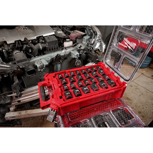 27 pc. SHOCKWAVE Impact Duty 1/2 in. Drive SAE and Metric Standard Socket Set with PACKOUT Compact Organizer