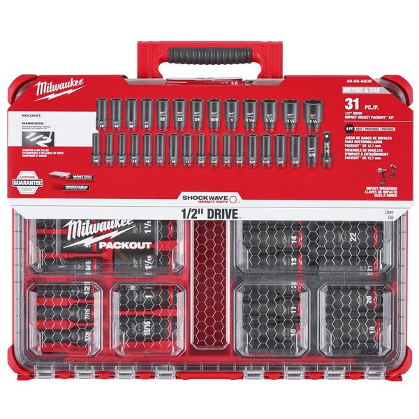 31 pc. SHOCKWAVE Impact Duty 1/2 in. Drive SAE and Metric Deep Well Socket Set with PACKOUT Organizer