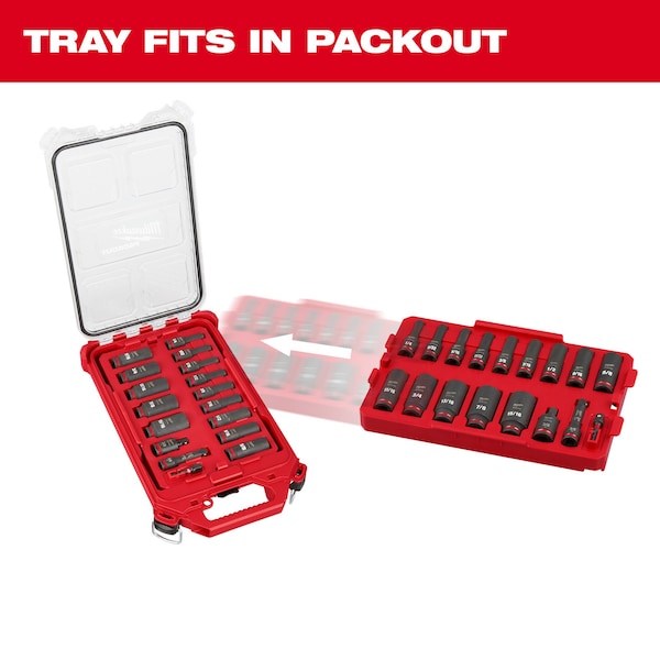 17 pc. SHOCKWAVE Impact Duty 3/8 in. Drive SAE Deep Well Socket Set with PACKOUT Low-Profile Organizer Tray