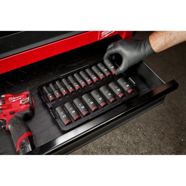 19 pc. SHOCKWAVE Impact Duty 3/8 in. Drive Metric Deep Well Socket Set with PACKOUT Low-Profile Organizer Tray