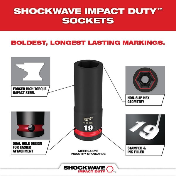 19 pc. SHOCKWAVE Impact Duty 3/8 in. Drive Metric Deep Well Socket Set with PACKOUT Low-Profile Organizer Tray
