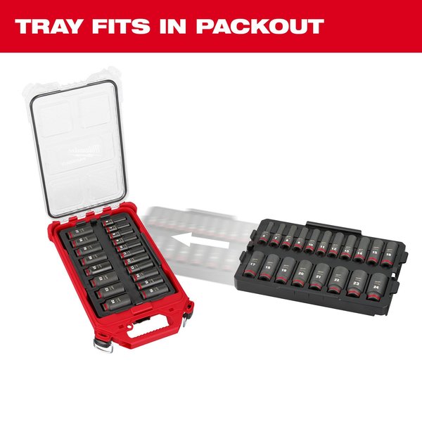 19 pc. SHOCKWAVE Impact Duty 3/8 in. Drive Metric Deep Well Socket Set with PACKOUT Low-Profile Organizer Tray