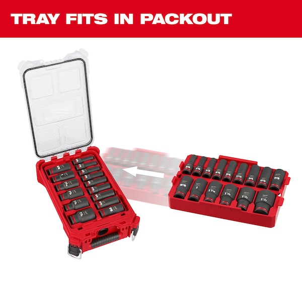 15 pc. SHOCKWAVE Impact Duty 1/2 in. Drive SAE Deep Well Socket Set with PACKOUT Organizer Tray