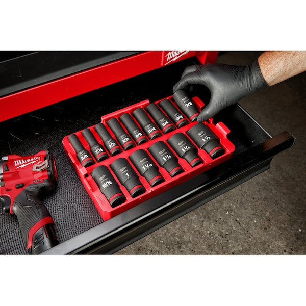 15 pc. SHOCKWAVE Impact Duty 1/2 in. Drive SAE Deep Well Socket Set with PACKOUT Organizer Tray