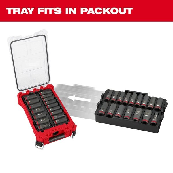 16 pc. SHOCKWAVE Impact Duty 1/2 in. Drive Metric Deep Well Socket Set with PACKOUT Organizer Tray