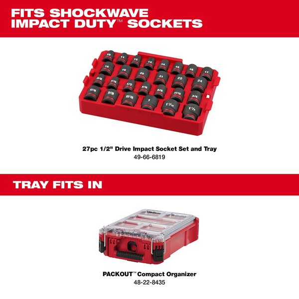27 pc. SHOCKWAVE Impact Duty 1/2 in. Drive SAE and Metric Standard Socket Set with PACKOUT Organizer Tray