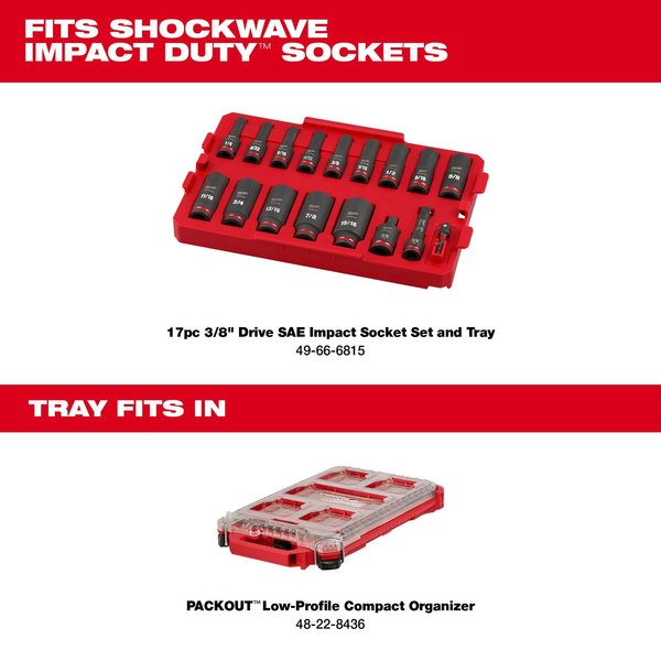 PACKOUT Low-Profile Organizer Tray for 17 pc. SHOCKWAVE Impact Duty 3/8 in. Drive SAE Deep Well Sockets