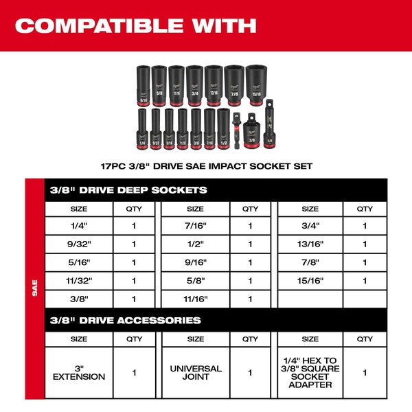 PACKOUT Low-Profile Organizer Tray for 17 pc. SHOCKWAVE Impact Duty 3/8 in. Drive SAE Deep Well Sockets
