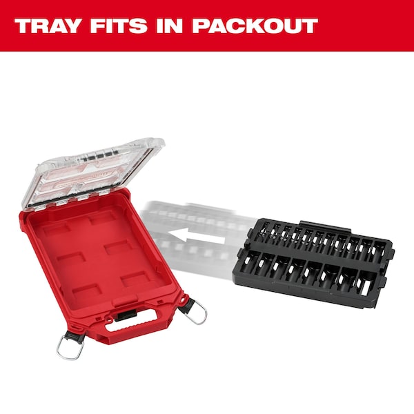PACKOUT Low-Profile Organizer Tray for 19 pc. SHOCKWAVE Impact Duty 3/8 in. Drive Metric Deep Well Sockets