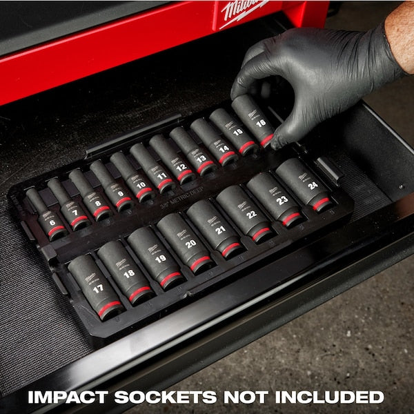 PACKOUT Low-Profile Organizer Tray for 19 pc. SHOCKWAVE Impact Duty 3/8 in. Drive Metric Deep Well Sockets