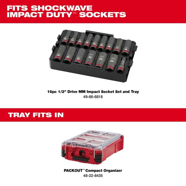 PACKOUT Organizer Tray for 16 pc. SHOCKWAVE Impact Duty 1/2 in. Drive Metric Deep Well Sockets