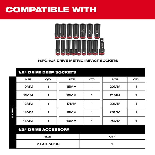 PACKOUT Organizer Tray for 16 pc. SHOCKWAVE Impact Duty 1/2 in. Drive Metric Deep Well Sockets