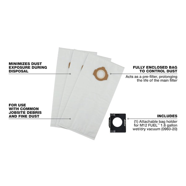 Fleece Dust Bags for M18 FUEL and M12 FUEL Wet/Dry Vacuums