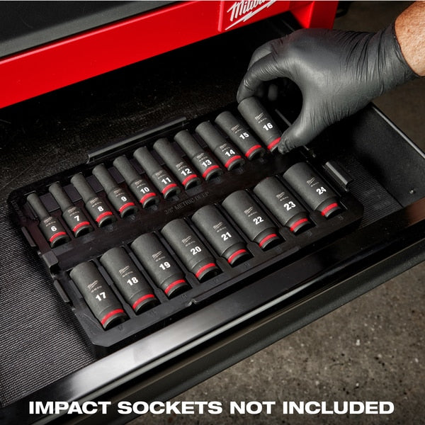 PACKOUT Organizer Tray for 16 pc. SHOCKWAVE Impact Duty 1/2 in. Drive Metric Deep Well Sockets