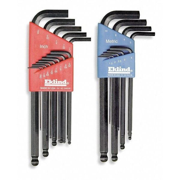 22-Piece Hex Key Set, L, Metric and SAE, Long, Steel, Black Oxide, 2 Tips, Plastic Holder, 13222