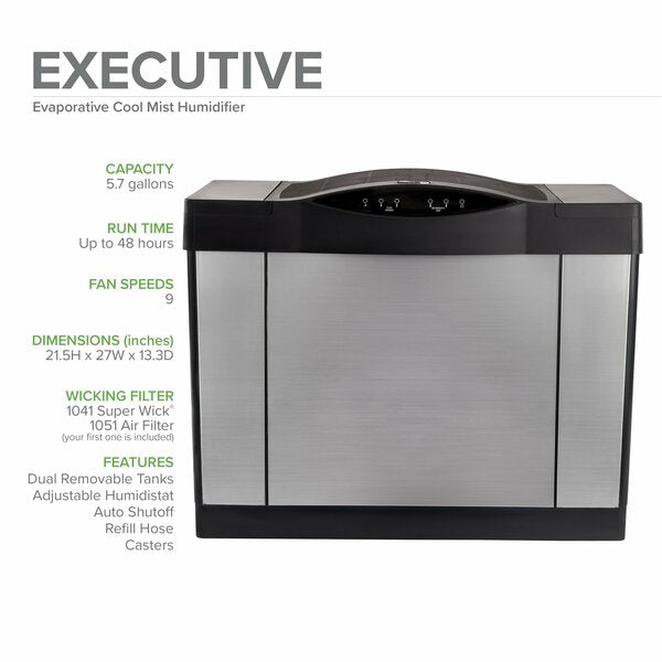 Evaporative Humidifier, 5.7 gal, 3,600 sq. ft., Console