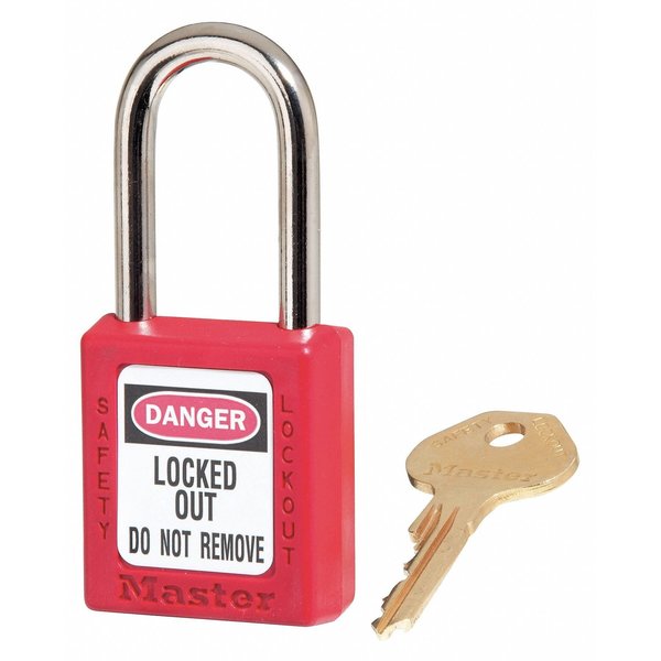 Lockout Padlock, Keyed Alike, Thermoplastic, Standard Body, Steel, Red, Pack of 3