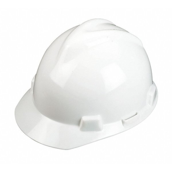 V-Gard Front Brim Hard Hat, Slotted, Type 1, Class E, Fas-Trac Ratchet Suspension, White