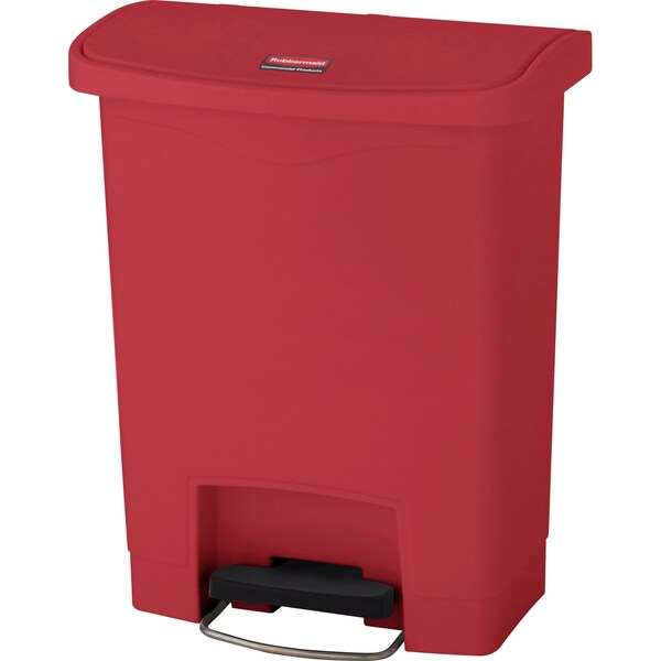 8 gal Rectangular Step Can, Red, 16 1/2 in Dia, Step-On, Plastic
