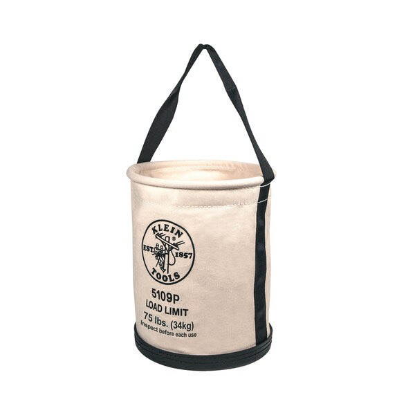 Canvas Bucket, Wide Straight-Wall with Pocket, Molded Bottom, 12-Inch