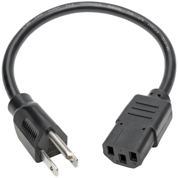 Power Cord, 5-15P to C13, 10A, 18AWG, 1ft