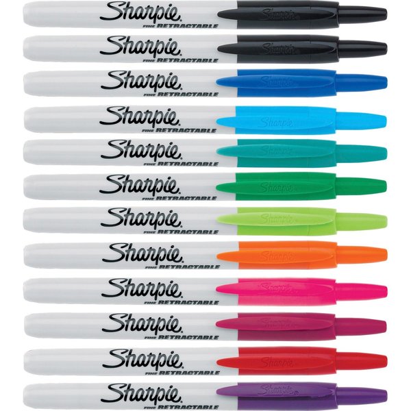 Retractable Permanent Marker Set, Fine Tip Assorted PK12