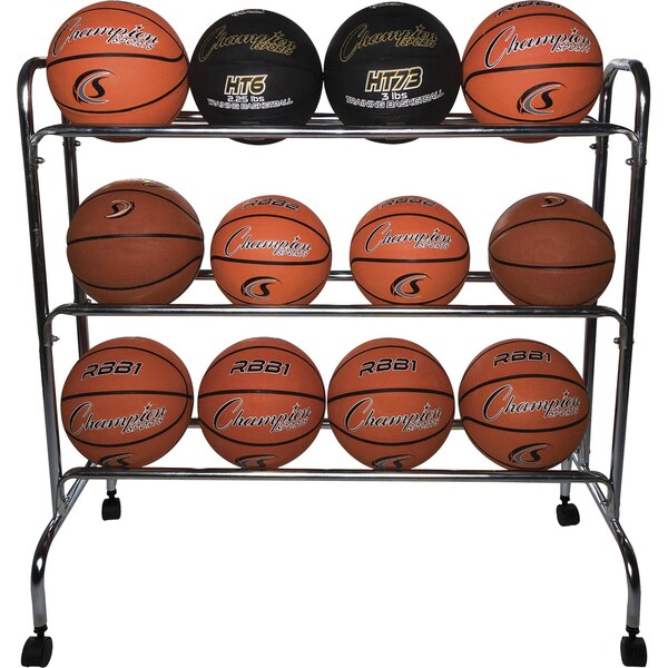 Basketball Cart, 41inLx17inWx41inH, Chrome