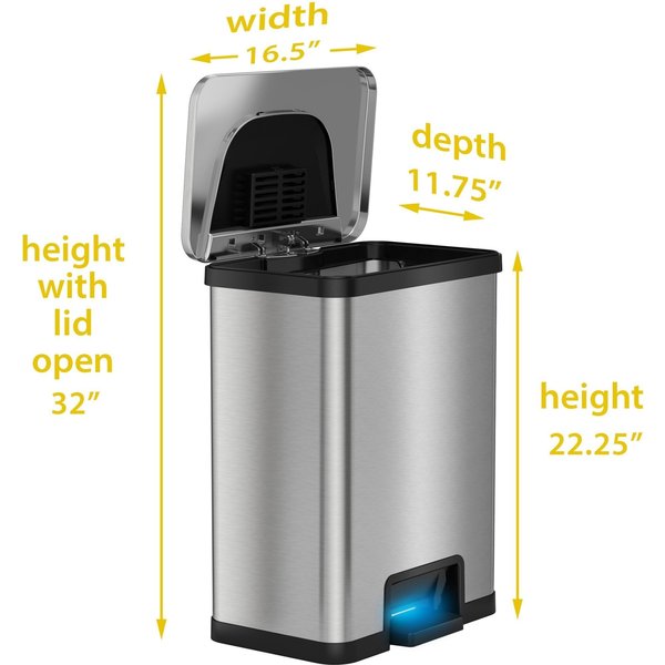 13 gal Rectangular Trash Can, Silver, Stainless Steel