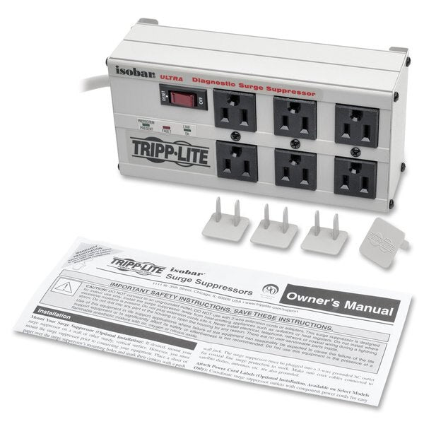 Surge Protector Strip, 6 Outlet, Gray