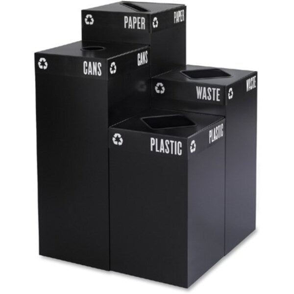 42 gal Square Recycling Bin, Open Top, Black, Steel, 1 Openings