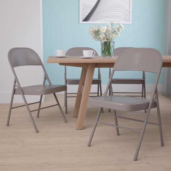 HERCULES Series Double Braced Beige Metal Folding Chair