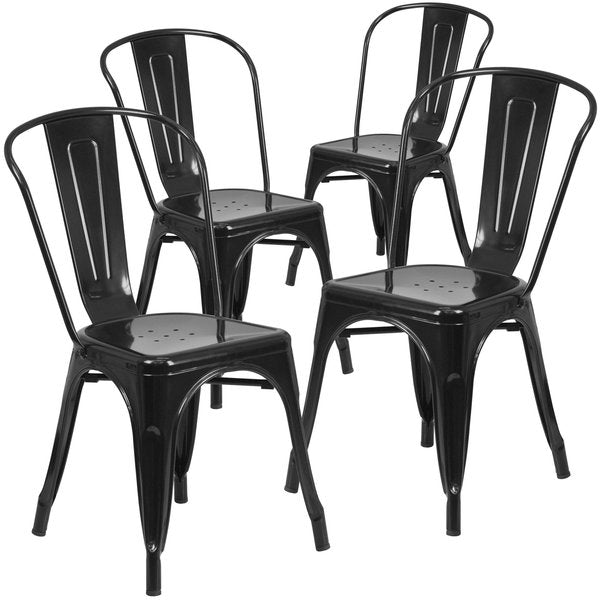 Black Metal Indoor-Outdoor Stackable Chair