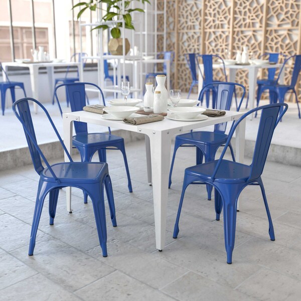 Blue Metal Indoor-Outdoor Stackable Chair