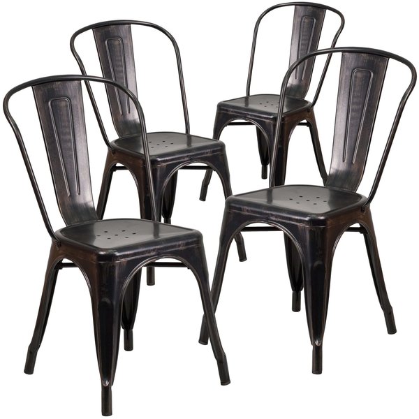 Black-Antique Gold Metal Indoor-Outdoor Stackable Chair