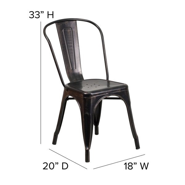 Black-Antique Gold Metal Indoor-Outdoor Stackable Chair