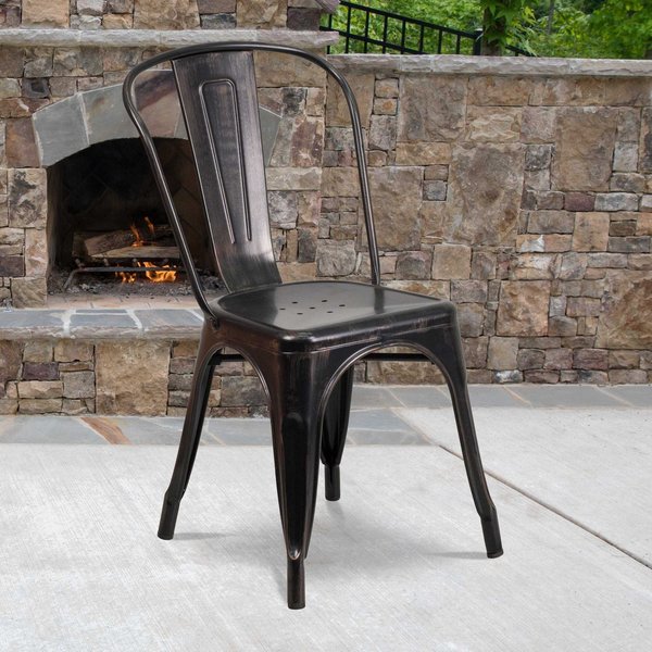 Black-Antique Gold Metal Indoor-Outdoor Stackable Chair