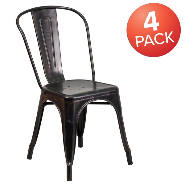 Black-Antique Gold Metal Indoor-Outdoor Stackable Chair