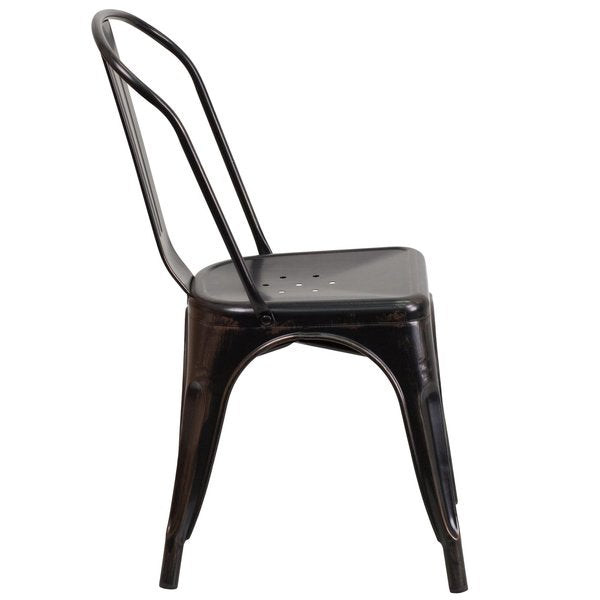 Black-Antique Gold Metal Indoor-Outdoor Stackable Chair