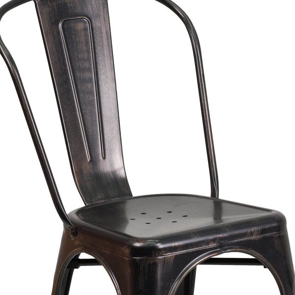 Black-Antique Gold Metal Indoor-Outdoor Stackable Chair